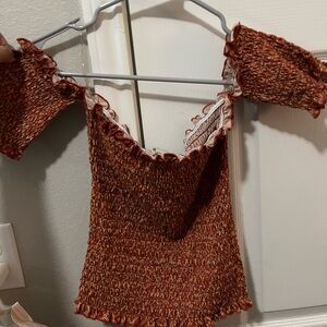 Smocked Off-Shoulder Top in Rust
